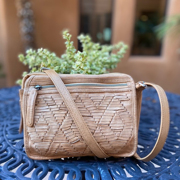 Anthropologie Handbags - Day & Mood Anthropologie Woven Leather Tripple Zip Pochette Crossbody Wristlet